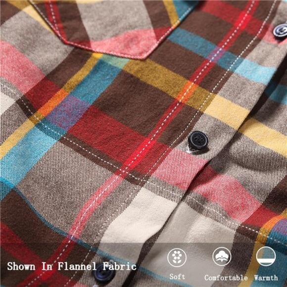 Match Womens Button Down Flannel Plaid Shirts roll up Long Sleeve Shackets - Picture 7 of 8